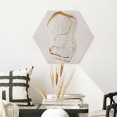 Hexagon Wandbild Abstrakte Line Art in Gold und Beige - Alu-Dibond - Alma 