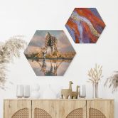 Hexagon Wandbild Reflexion einer Giraffe in der Wildnis - Amtmann - Alu-Dibond 