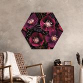 Hexagon Wandbild Florale Blütenpracht in Purpurtönen - Anis Illustration - Alu-Dibond 