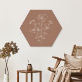 Hexagon Wandbild Wildrosenstrauß Mocha-Mousse - Anis Illustration - Alu-Dibond 