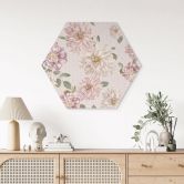 Sekskantet Billede Dahliaer Shabby Chic Pink - Blomsterdekoration - Aluminium Dibond 