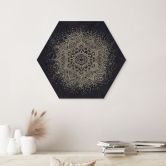 Hexagon Wandbild Elegantes Mandala in Schwarz-Gold - Bloomery Decor - Alu-Dibond 
