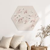 Hexagon Wandbild Kraniche über dem See - Bloomery Decor - Alu-Dibond 