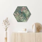 Hexagon Wandbild Pfau im Tropengarten auf Mosaik - Bloomery Decor - Alu-Dibond 