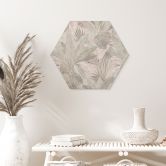 Hexagon Wandbild Tropenblätter im Dschungel Pastell - Bloomery Decor - Alu-Dibond 