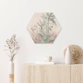 Hexagon Wandbild Tropische Idylle mit Kolibri Apricot - Bloomery Decor - Alu-Dibond 