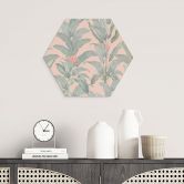 Hexagon Wandbild Urban Jungle Tropenblätter Rosa - Bloomery Decor - Alu-Dibond 