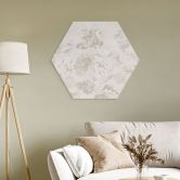 Hexagon Wandbild Wildblumen in Kreide-Optik Greige - Bloomery Decor - Alu-Dibond 