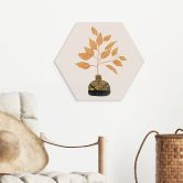 Hexagon Wandbild Goldener Zweig mit Blättern - Cats & Dotz - Alu-Dibond 