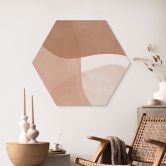 Hexagon Wandbild Boho Aquarell-Formen in Brauntönen - Costa - Alu-Dibond 
