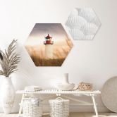 Hexagon Wandbild Leuchtturm an der Küste von Sylt - Eisenmann - Alu-Dibond 