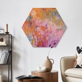 Hexagon Wandbild Abstrakter bunter Rosengarten - Fagan - Alu-Dibond 