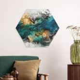 Hexagon Wandbild Farbnebel abstrakt - Fedrau - Alu-Dibond 