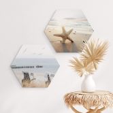 Hexagon Wandbild Funkelnder Seestern am einsamen Strand - Alu-Dibond 