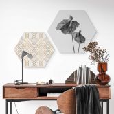 Hexagon Wandbild Grønkjær - Anthurium schwarz-weiß - Alu-Dibond 