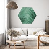 Hexagon Wandbild Grüne Palmenblätter - Alu-Dibond 