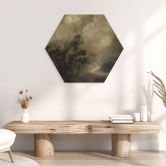 Hexagon Wandbild Bäume im Nebel der Dämmerung - Hobday - Alu-Dibond 
