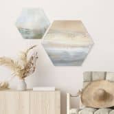 Hexagon Wandbild Gold-graue Landschaft aus Pinselstrichen - Hobday - Alu-Dibond 