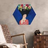 Hexagon Wandbild Frau mit Blütenpracht im Haar - Hülya - Alu-Dibond 