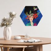 Hexagon Wandbild Frau mit Kolibri in der Sternennacht - Hülya - Alu-Dibond 