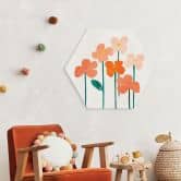 Hexagon Wandbild Kleine Blumen in Peach-Farben - Kubistika - Alu-Dibond 