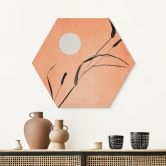 Hexagon Wandbild Schilf im pfirsichfarbenen Sonnenschein - Kubistika - Alu-Dibond 