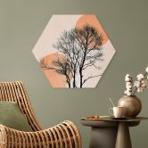 Hexagon Wandbild Sonne und Mond in Orange - Kubistika - Alu-Dibond 