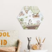 Hexagon Wandbild Ballonfahrt der Tierfreunde - Kvilis - Alu-Dibond 