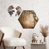 Hexagon Wandbild Wald im morgendlichen Nebel - Maier - Alu-Dibond 