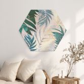 Hexagon Wandbild Exotische Palmenblätter in Gold-grün - Manovski - Alu-Dibond 