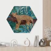Hexagon Wandbild Leopard im smaragdgrünen Dschungel - Manovski - Alu-Dibond 