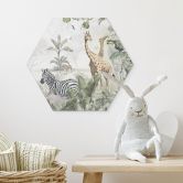 Hexagon Wandbild Dschungeltiere auf großer Safari - Ms Tiff - Alu-Dibond 