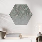 Hexagon Wandbild Exotische Palmenblätter Pink-grün - Ms Tiff - Alu-Dibond 