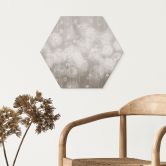 Hexagon Wandbild Pusteblumen Traum in Beige - Ms Tiff - Alu-Dibond 