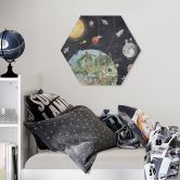 Hexagon Wandbild Sonnensystem mit Planeten und Erde - Ms Tiff - Alu-Dibond 