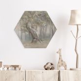 Hexagon Wandbild Süße Waldtiere zwischen Bäumen - Ms Tiff - Alu-Dibond 