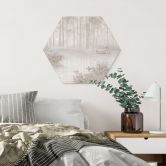 Hexagon Wandbild Wald am See im Nebel in Beige - Ms Tiff - Alu-Dibond 