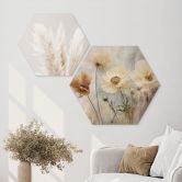 Hexagon Wandbild Blumenpracht in warmen Pastelltönen - Paksoylu - Alu-Dibond 