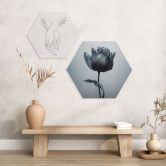 Hexagon Wandbild Samtige Tulpe in Schwarz - Paksoylu - Alu-Dibond 