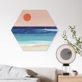 Hexagon Wandbild Surfer Mädchen beim Sonnenuntergang - Rivers - Alu-Dibond 