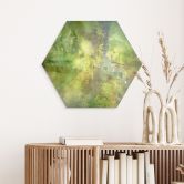 Hexagon Wandbild Farbenspiel aus Goldgrün - Schmucker - Alu-Dibond 