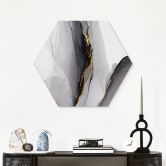 Hexagon Wandbild Abstrakte Komposition in Gold und Grau - Shelest - Alu-Dibond 