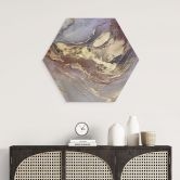Hexagon Wandbild Edle Strukturen in Gold und Violett - Shelest - Alu-Dibond 