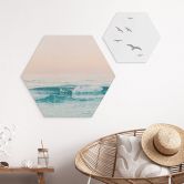 Hexagon Wandbild Blaues Meer trifft auf rosa Himmel in Griechenland - Alu-Dibond - Sisi & Seb 