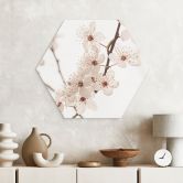 Hexagon Wandbild Zweig mit weißen Kirschblüten - Sisi & Seb - Alu-Dibond 