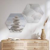 Hexagon Wandbild - Steine am Meer - Alu-Dibond 