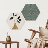 Hexagon Wandbild Zweig in goldener Vase - ThingDesign - Alu-Dibond 