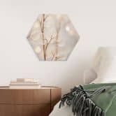 Tableaux Hexagonaux Feuilles Filigranes Beige - Alu-Dibond - Treechild 