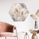 Hexagon Wandbild Pastellfarbene Gräser - Alu-Dibond - Treechild 