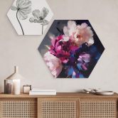Hexagon Wandbild Treechild - Vintage Blumenarrangement - Alu-Dibond 